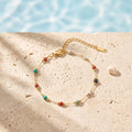 QIAOREN 13356 Gold Plated Stainless Steel Natural Stone Beaded Bracelet Dainty Gemstone Layering Jewelry for Women