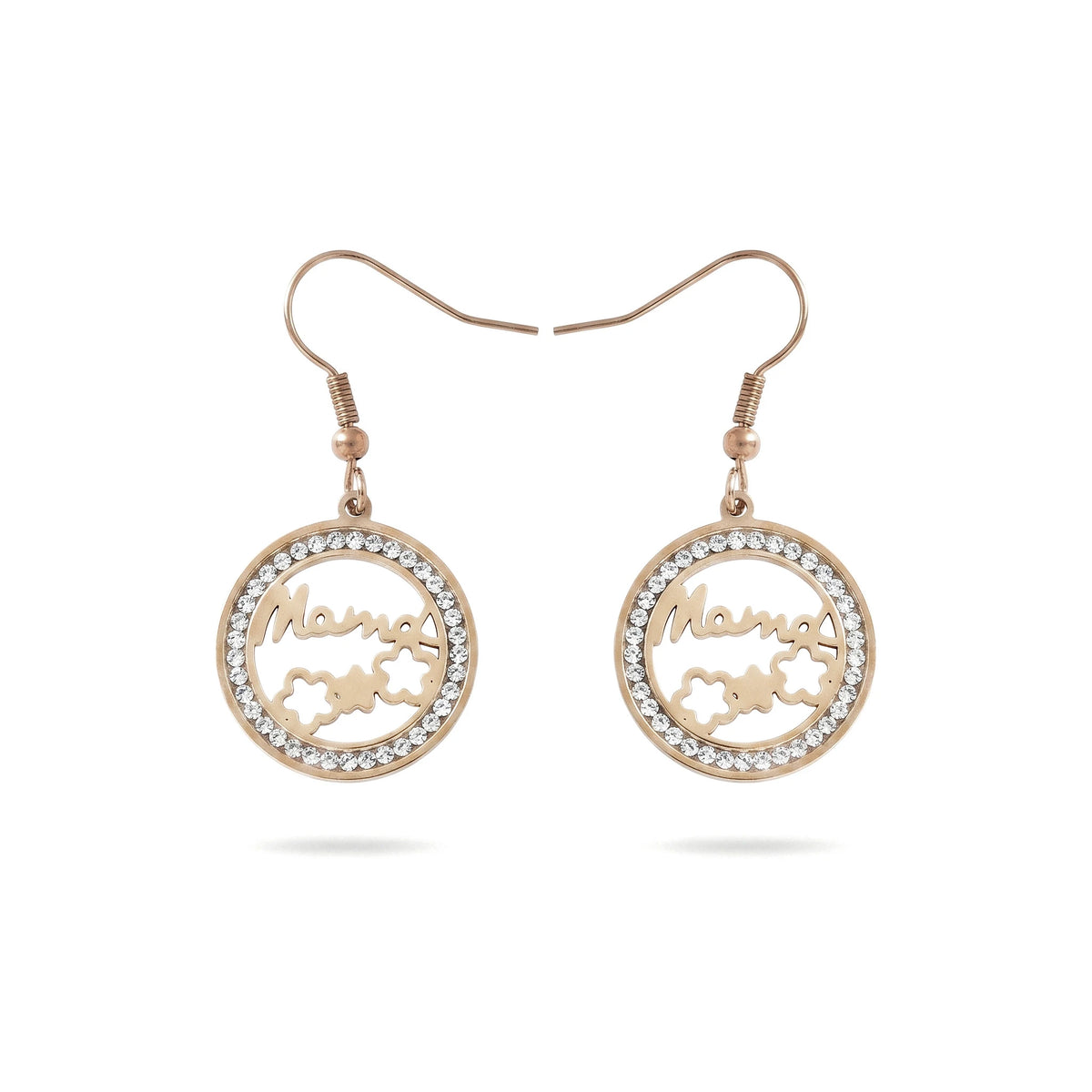 QIAOREN 11772 Minimalist Crystal Framed Mama Geometric Dangle Earrings 18K Gold Plated Stainless Steel Hook Fashion Jewelry for