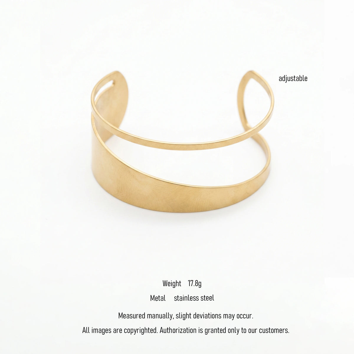 QIAOREN 10895 Asymmetrical Layered Open Cuff Stainless Steel Gold Plated Polished Statement Bangle Hypoallergenic for Women