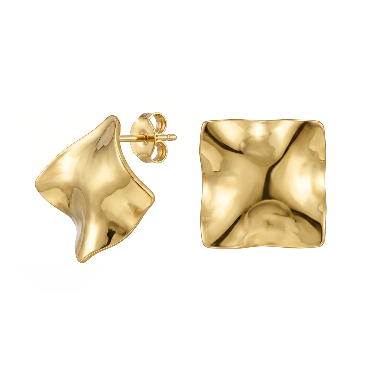 QIAOREN 10947 Minimalist Textured Square Studs, High Polished Stainless Steel Contemporary Fashion Jewelry