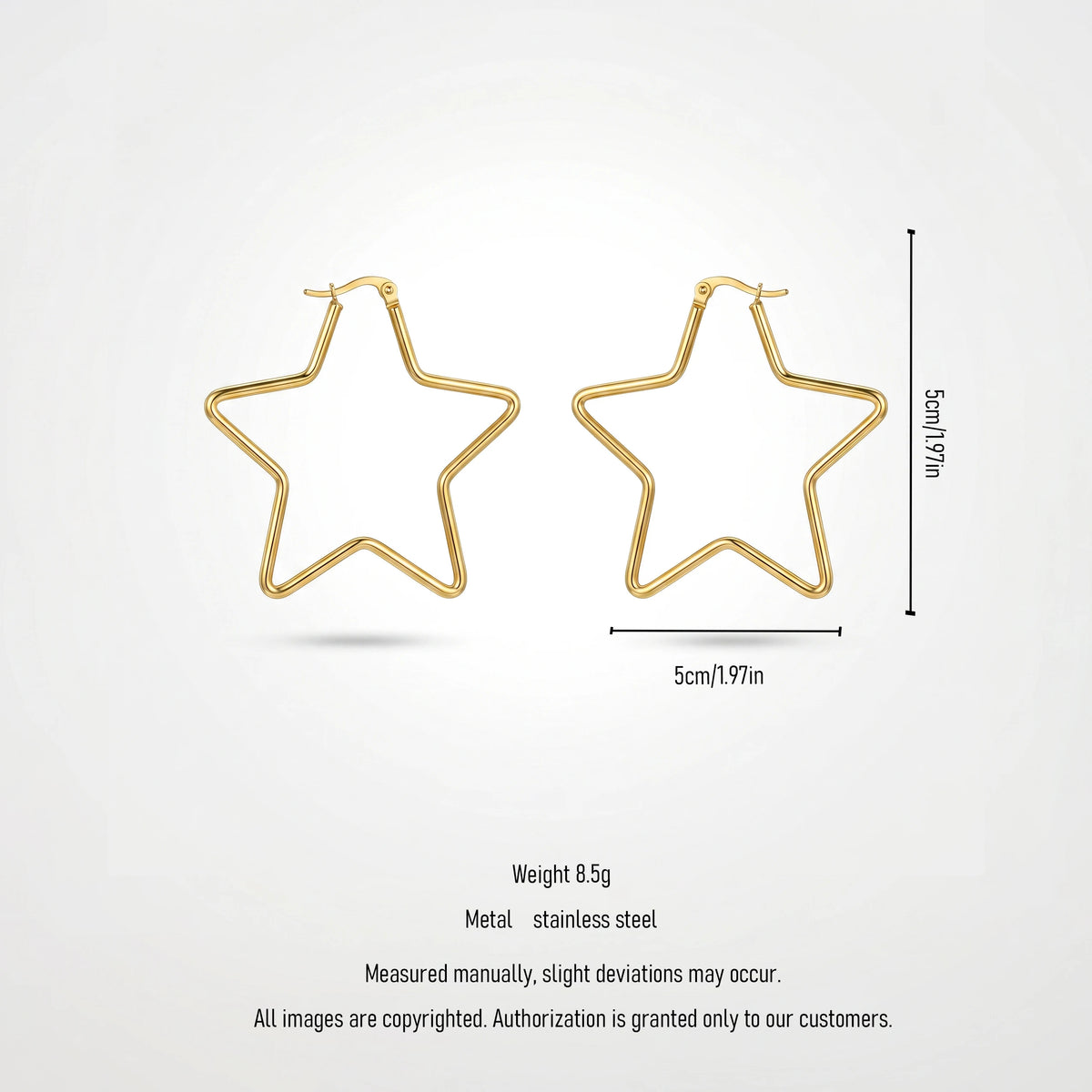 QIAOREN 12327 Trendy Star Hoop Earrings Gold Stainless Steel Sleek 5-Point Star Shaped Large Hoops Y2K Celestial Jewelry Women