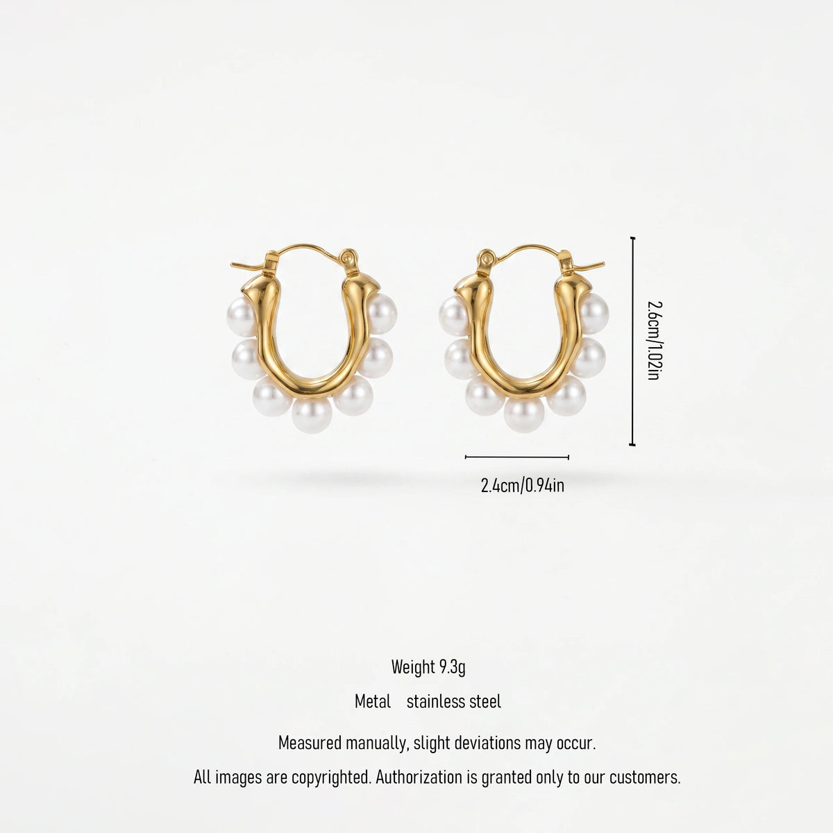 QIAOREN 12316 Elegant French Retro U-Shaped Pearl Earrings Gold Stainless Steel Hinged Horseshoe Huggies Statement Jewelry Women