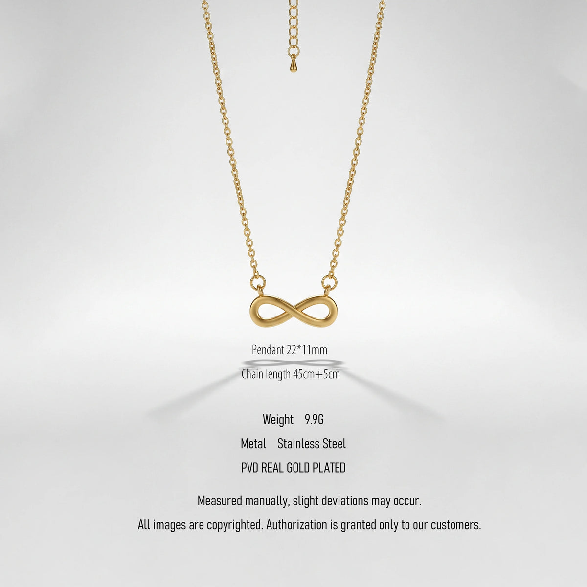 QIAOREN Dainty Infinity Pendant Necklace 18K Gold Plated Stainless Steel Cable Chain Tarnish Free Adjustable Layering Unisex