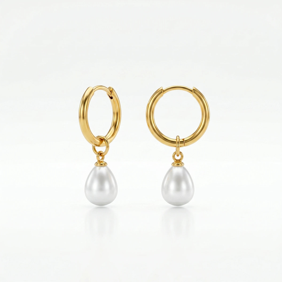 QIAOREN 10621 Teardrop Pearl Drop Earrings 18K Gold Plated Stainless Steel Waterproof Tarnish Free Dangle Trendy Party for Women