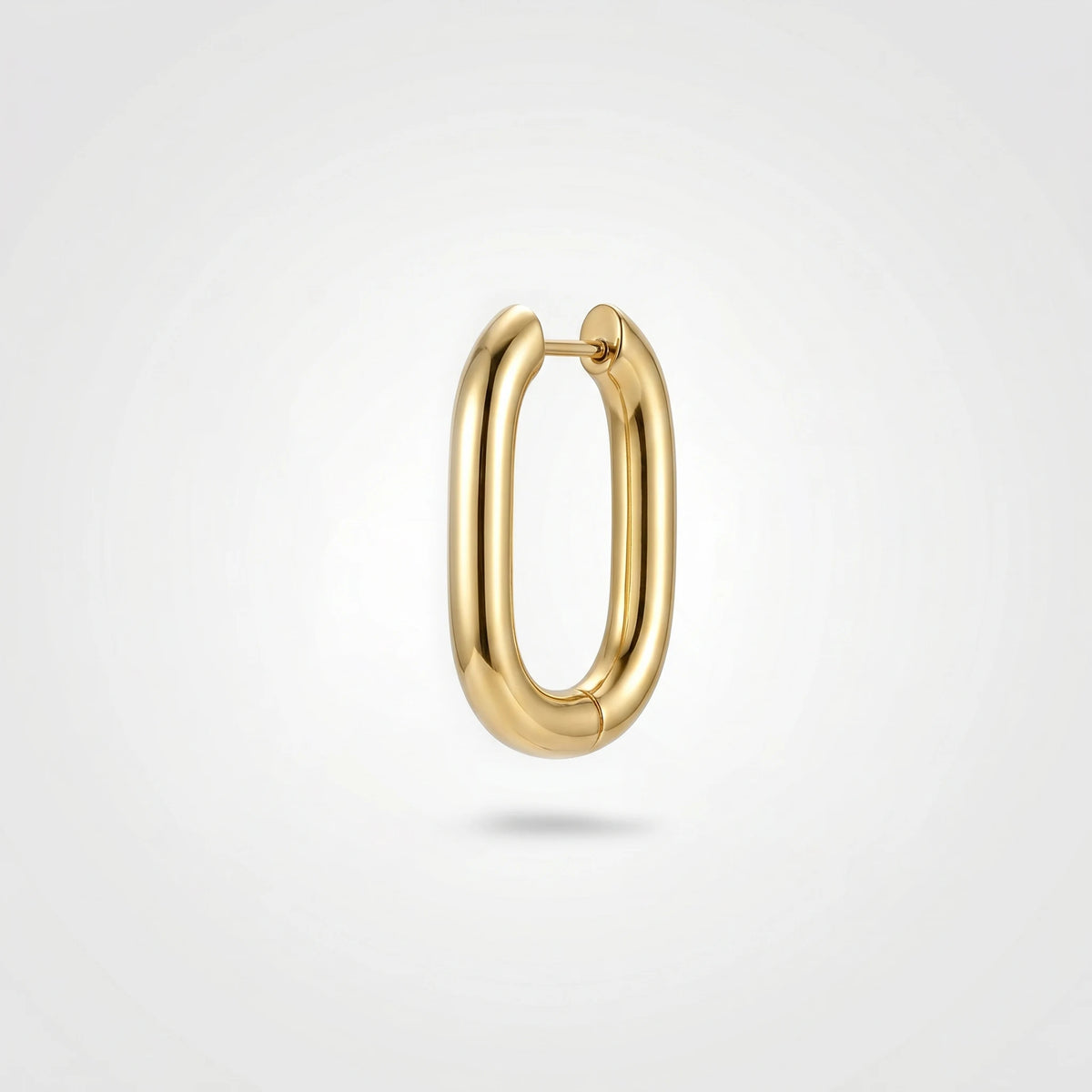 QIAOREN 12603 Chunky Long Oval Tube Hoop Earrings Tarnish Proof Stainless Steel Gold Snap Ear Hoops Minimal Geometric Jewelry