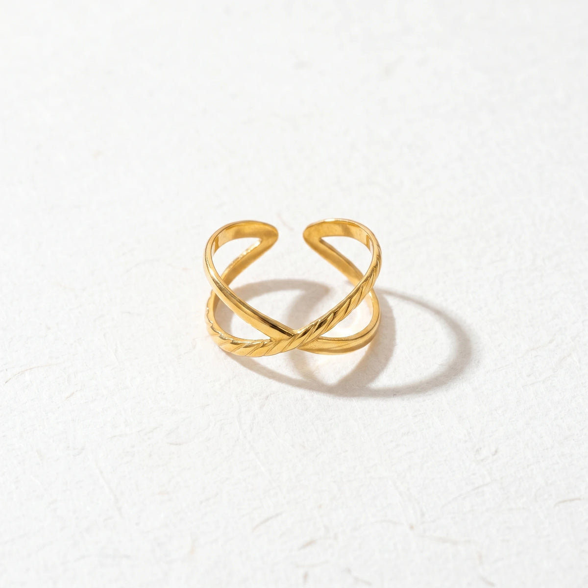 QIAOREN 13126-30 5Pcs 18K Gold Plated Stainless Steel Open Ring Set, Adjustable Stackable Durable Finger Rings