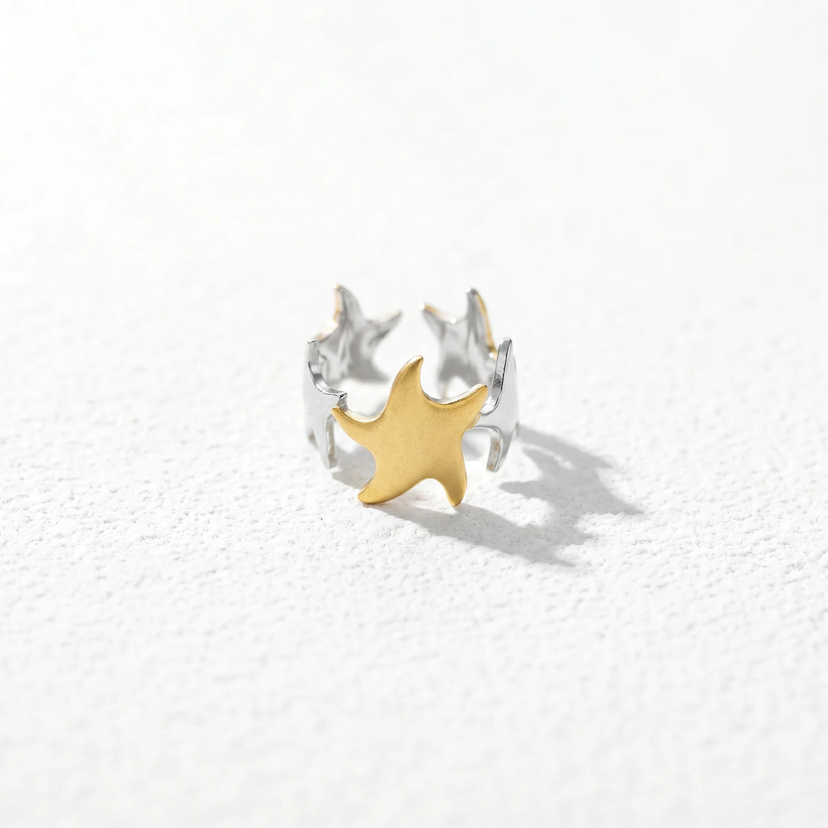 QIAOREN 12929-32 18K Gold Plated 316L Stainless Steel Two Tone Snake Star Adjustable Rings Set Tarnish Free Waterproof Jewelry