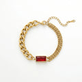 QIAOREN 13358 Gold Plated Stainless Steel Cuban Link Bracelet Red Crystal Chunky Chain Statement Jewelry for Women
