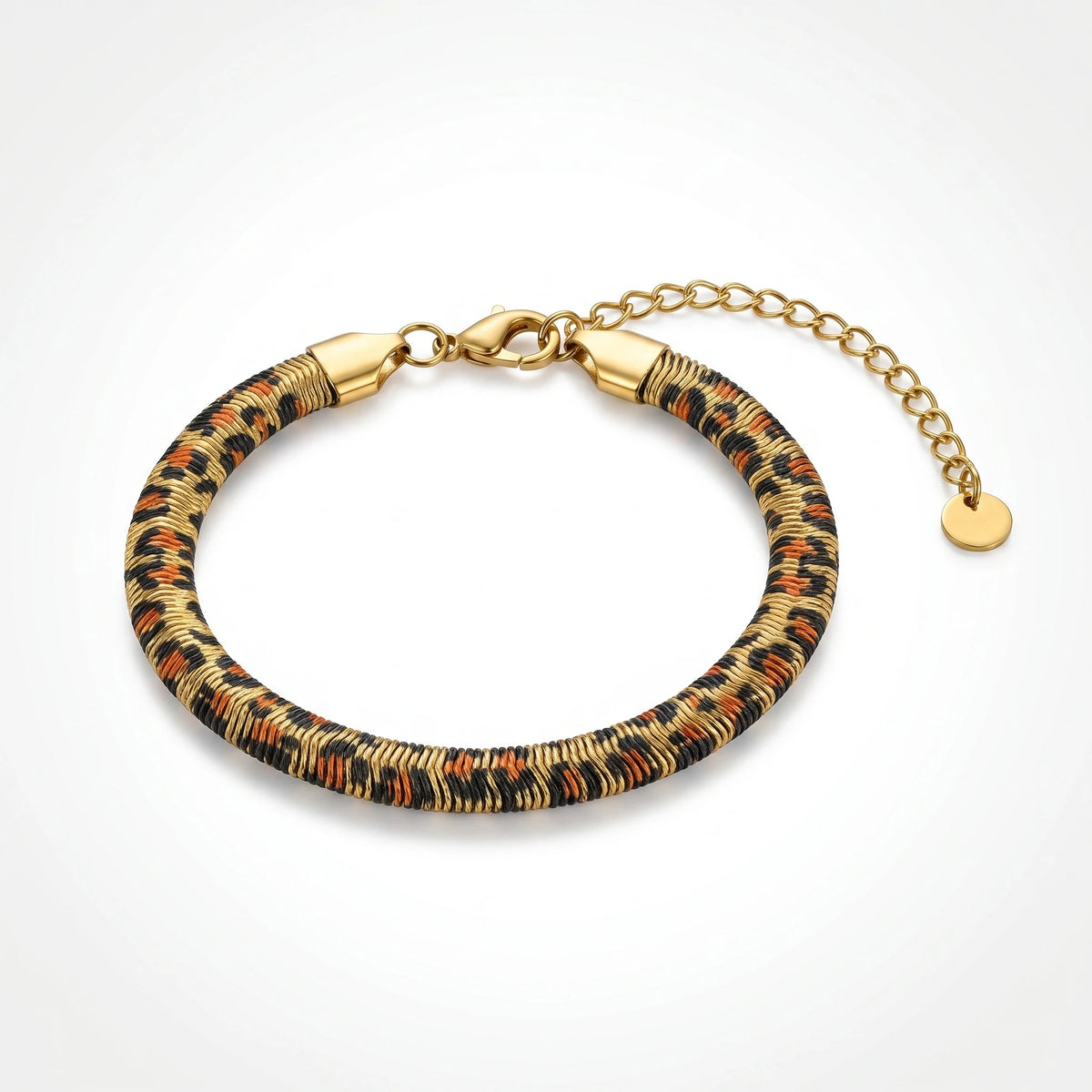 QIAOREN 10642 Trendy Leopard Print Stainless Steel Bracelet Gold Tone Snake Chain Waterproof Fashion Jewelry for Women