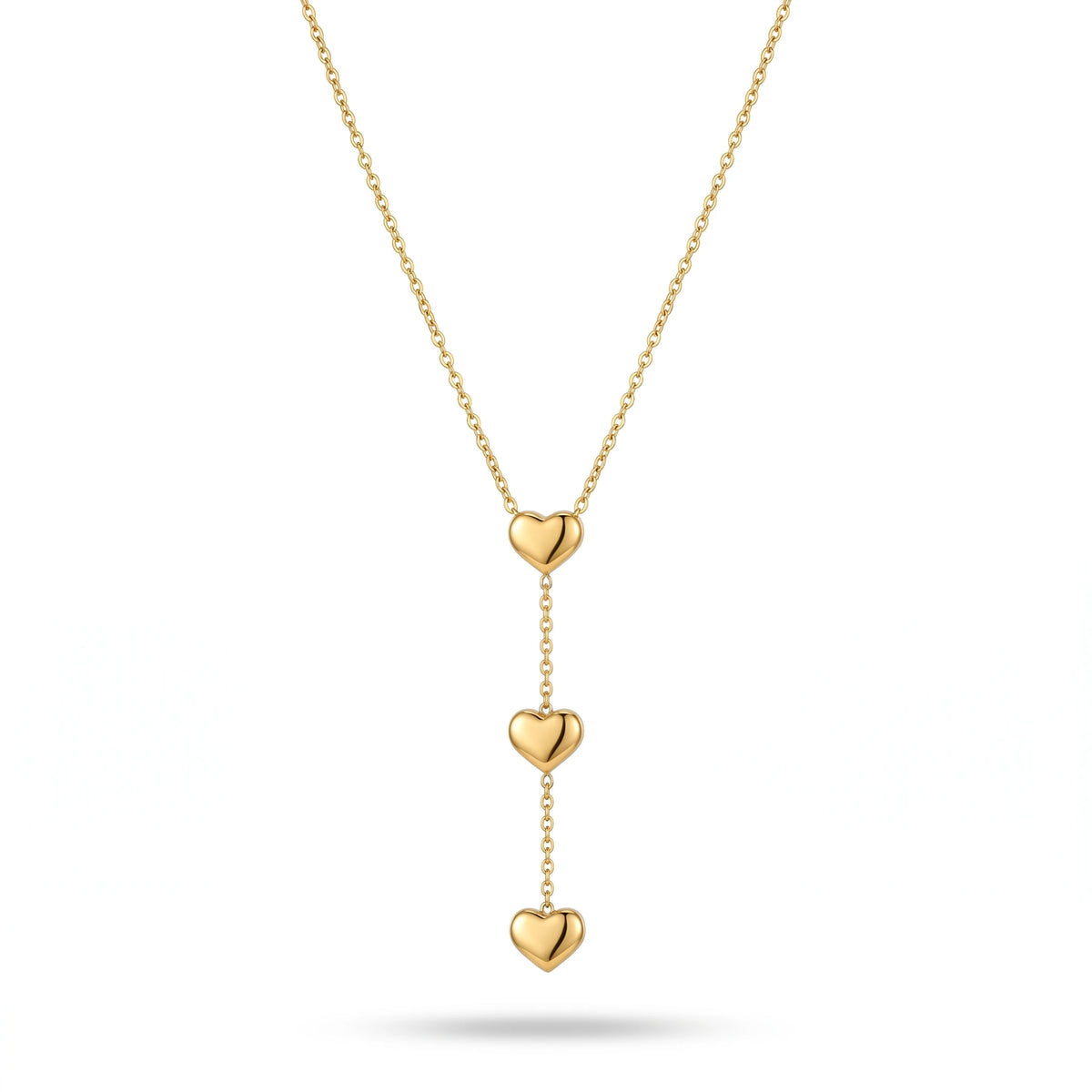 QIAOREN 10808 Trendy Gold Plated Tarnish Resistant Stainless Steel Tiered Heart Drop Necklace Minimalist Y-Shaped Jewelry