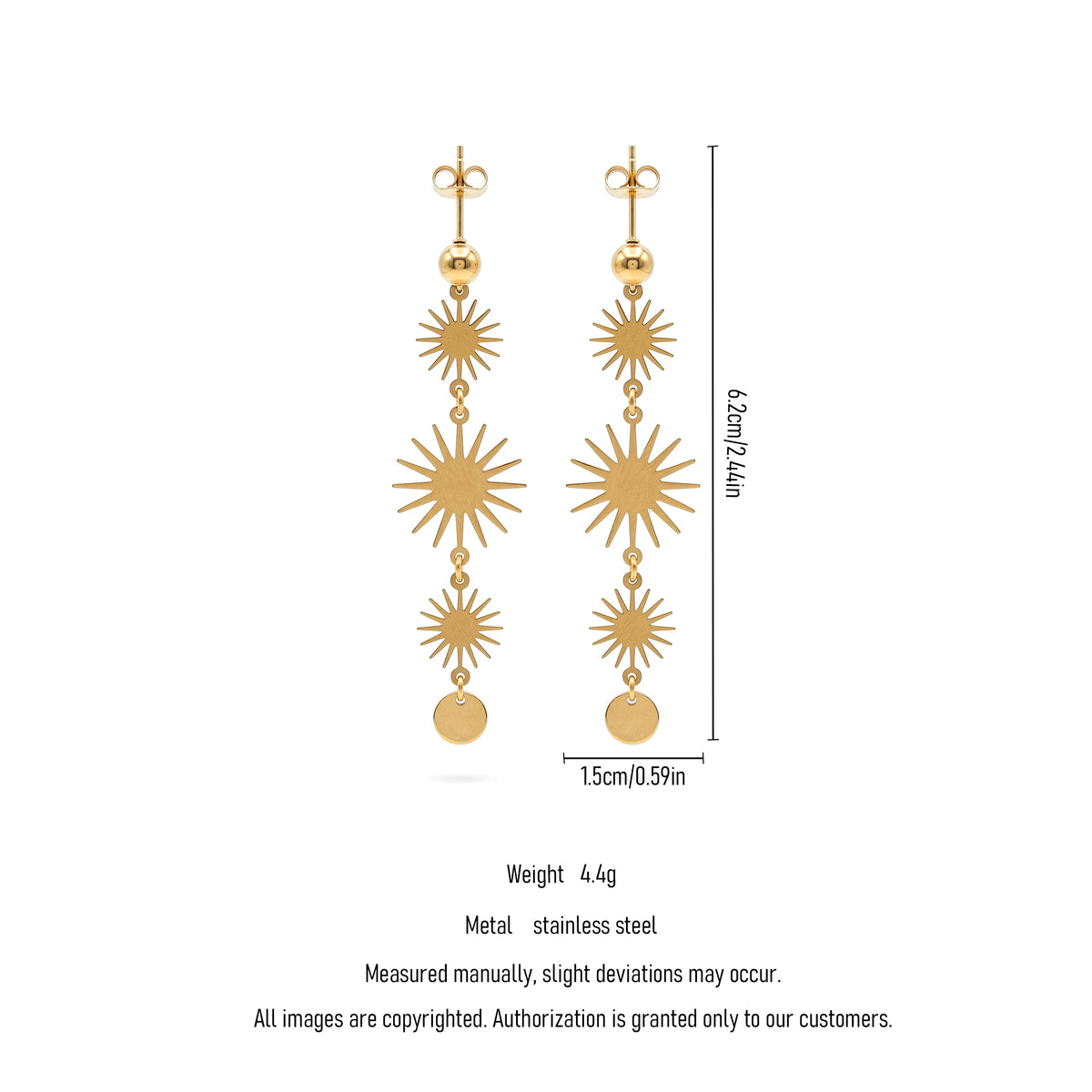 QIAOREN 11791 Trendy Boho Celestial Sunburst Long Dangle Earrings Stainless Steel 18K Gold Plated Jewelry for Women US EU