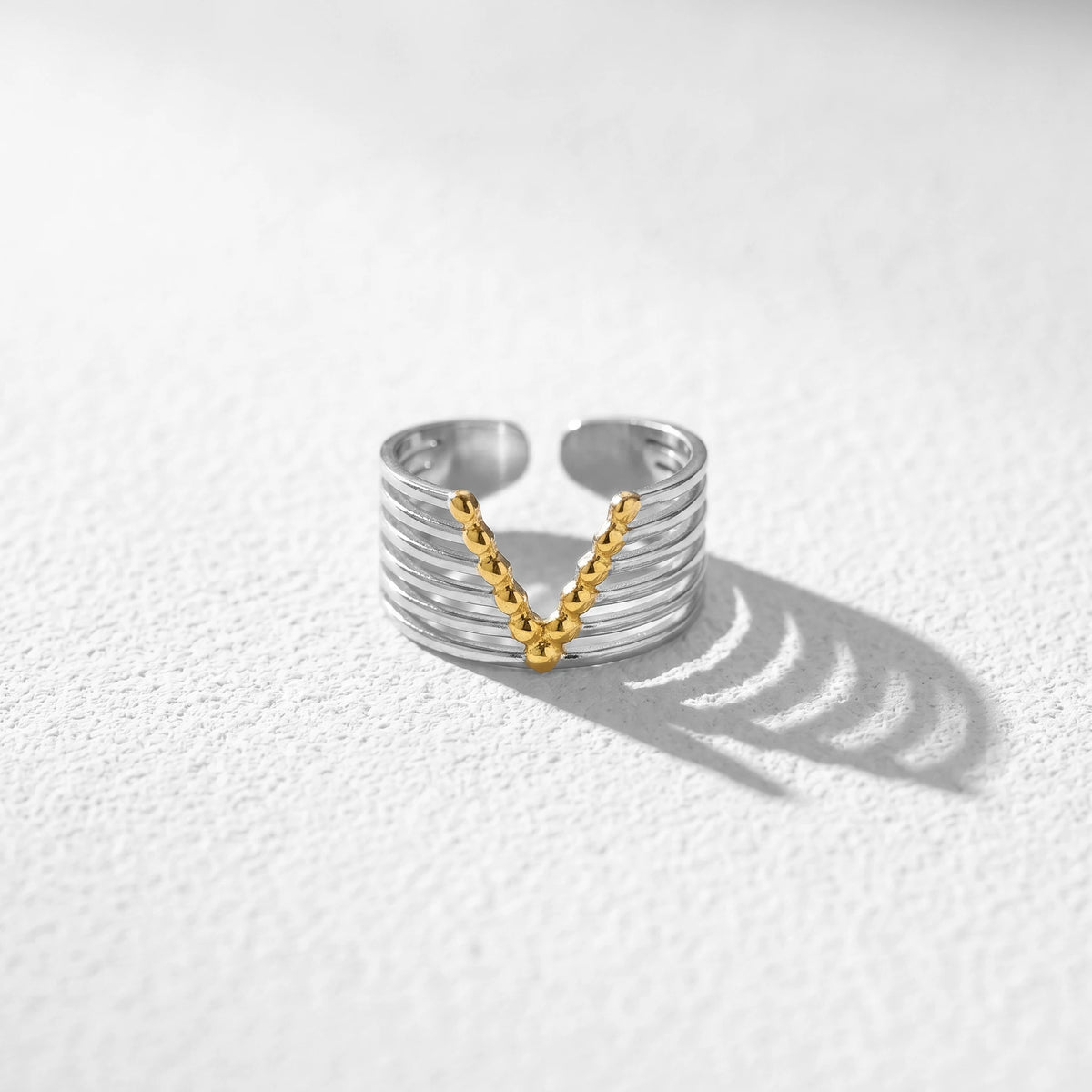 QIAOREN 12964-67 Gold Plated Stainless Steel Two Tone Snake Star Adjustable Rings Set Tarnish Free Waterproof Jewelry