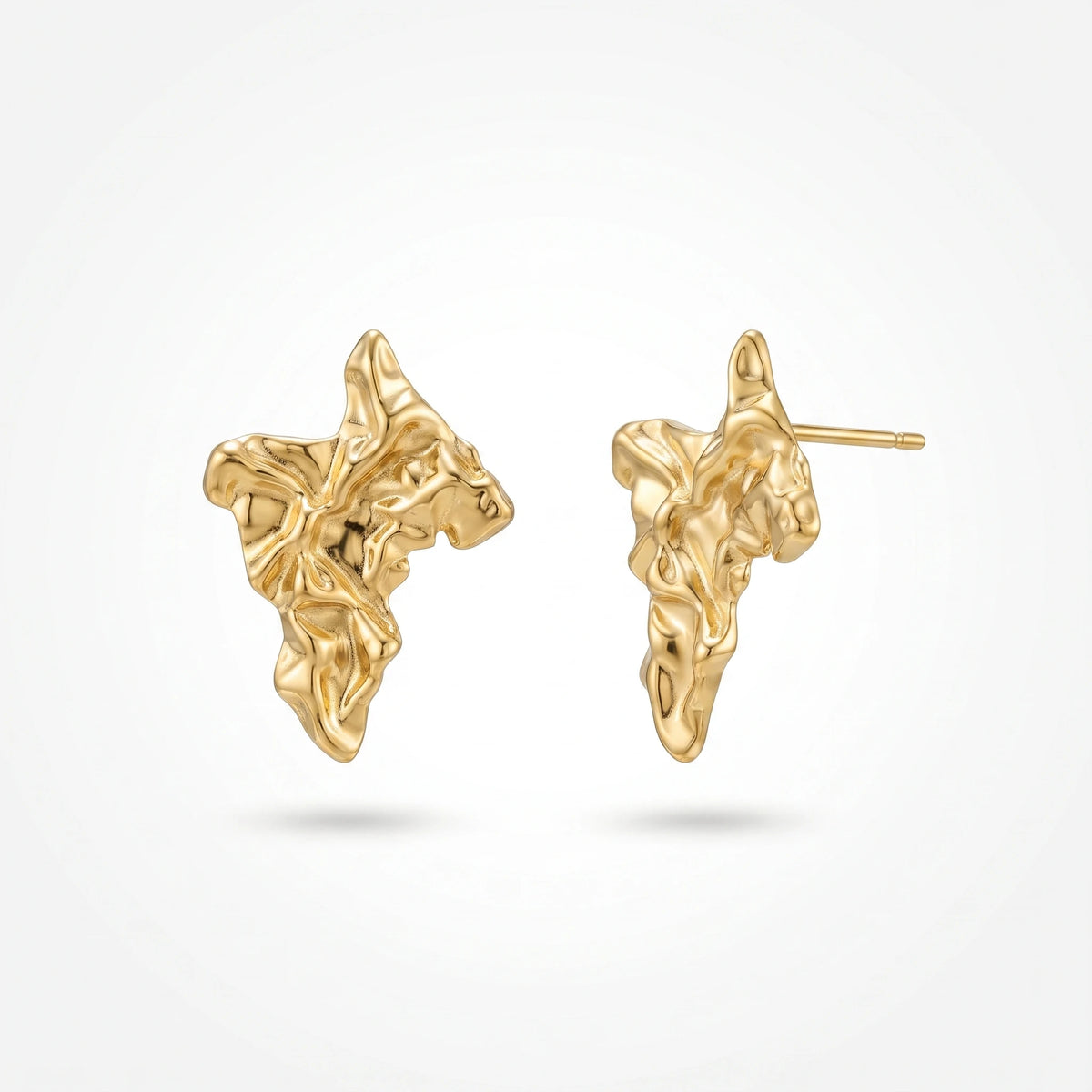 QIAOREN 14025 Polished Gold Africa Map Textured Stud Earrings, Crinkled Irregular Continent Outline Ear Stud Jewelry Gift