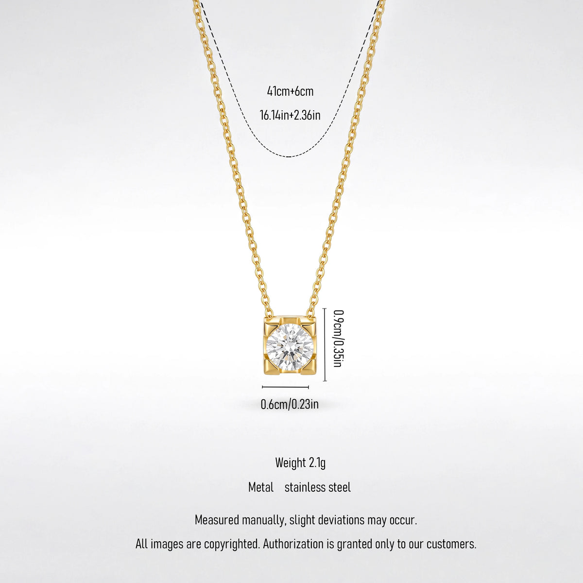 QIAOREN 13468 Minimalist Four Prong Round Cut Cubic Zirconia Pendant Necklace, Dainty Thin Cable Chain Single Stone Necklace