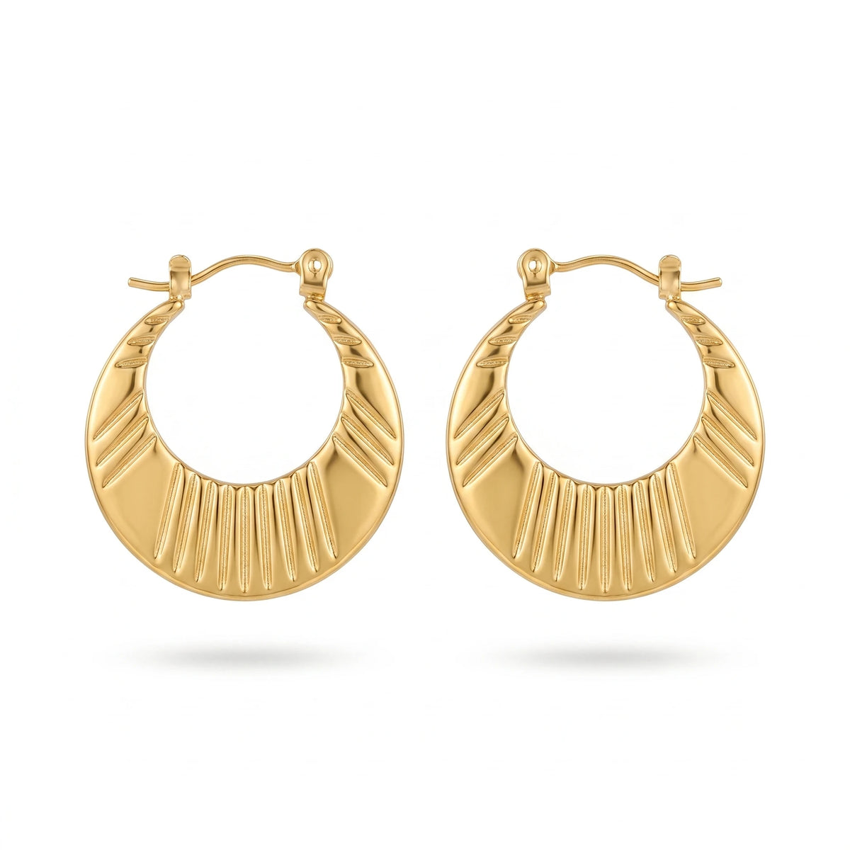 QIAOREN 12536 Elegant Quiet Luxury French Retro Ribbed Hoops Gold Stainless Steel Large Puffy Crescent Jewelry EU