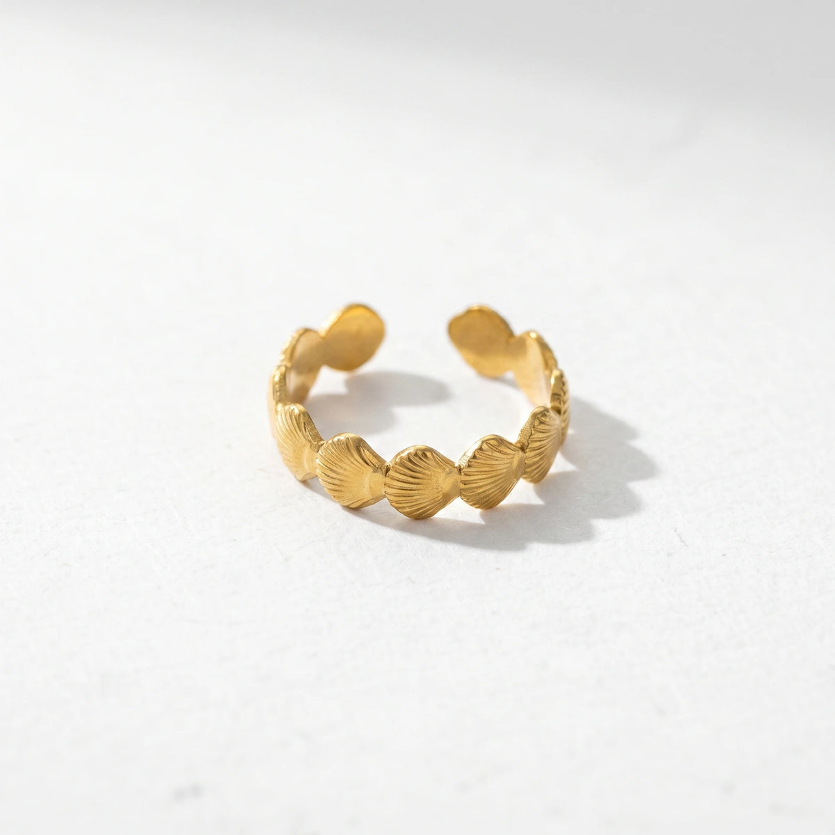 QIAOREN 13116-20 5Pcs 18K Gold Plated Stainless Steel Open Ring Set, Adjustable Stackable Durable Finger Rings