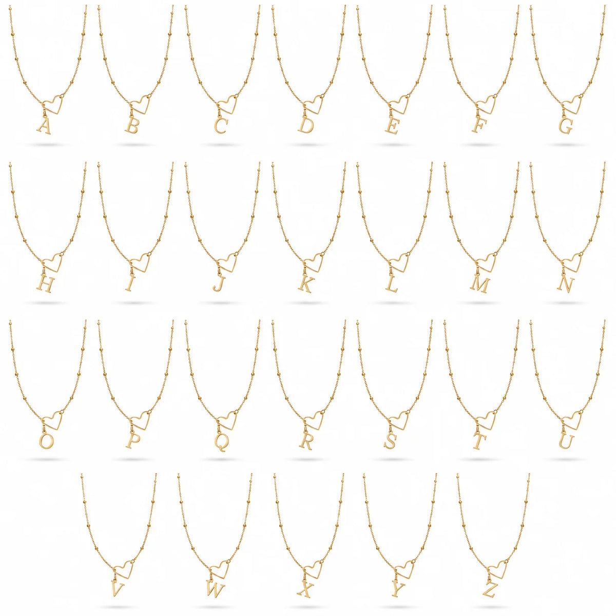 QIAOREN Wholesale A-Z 26 Letter Initial Necklace Stainless Steel Heart Alphabet Pendant Gold Silver Personalized Jewelry