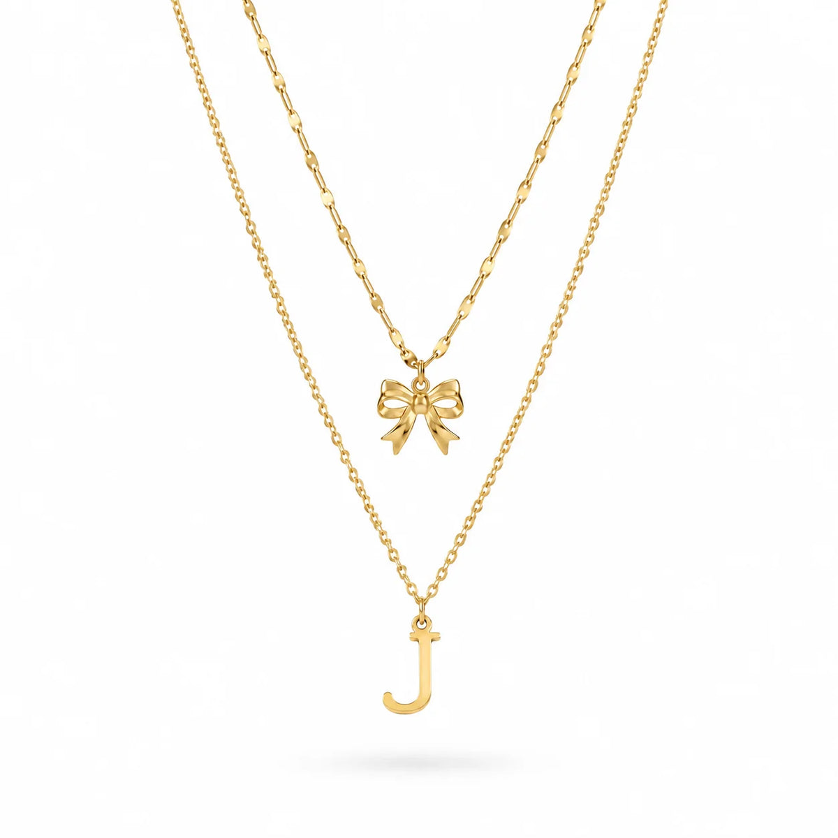 QIAOREN A-Z 26 Letter Bow Initial Necklace Stainless Steel Gold Silver Alphabet Pendant Custom Jewelry