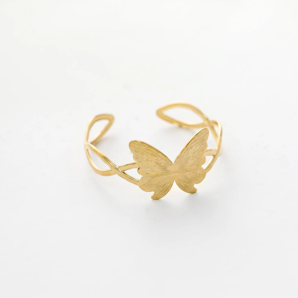 QIAOREN 14108 Stainless Steel Butterfly Open Cuff Bracelet Waterproof Hypoallergenic Jewelry OEM ODM
