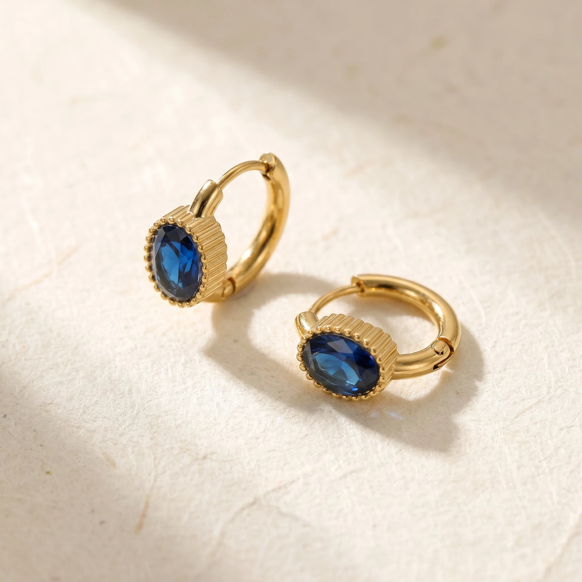 QIAOREN 12153-57 Gold Plated Stainless Steel  Earrings Multi Color Oval CZ Gemstone Hoop Jewelry for US Europe Women Party Gift