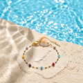 QIAOREN 13357 Gold Plated Stainless Steel Natural Stone Chip Bracelet Multicolor Gemstone Dainty Jewelry for Women