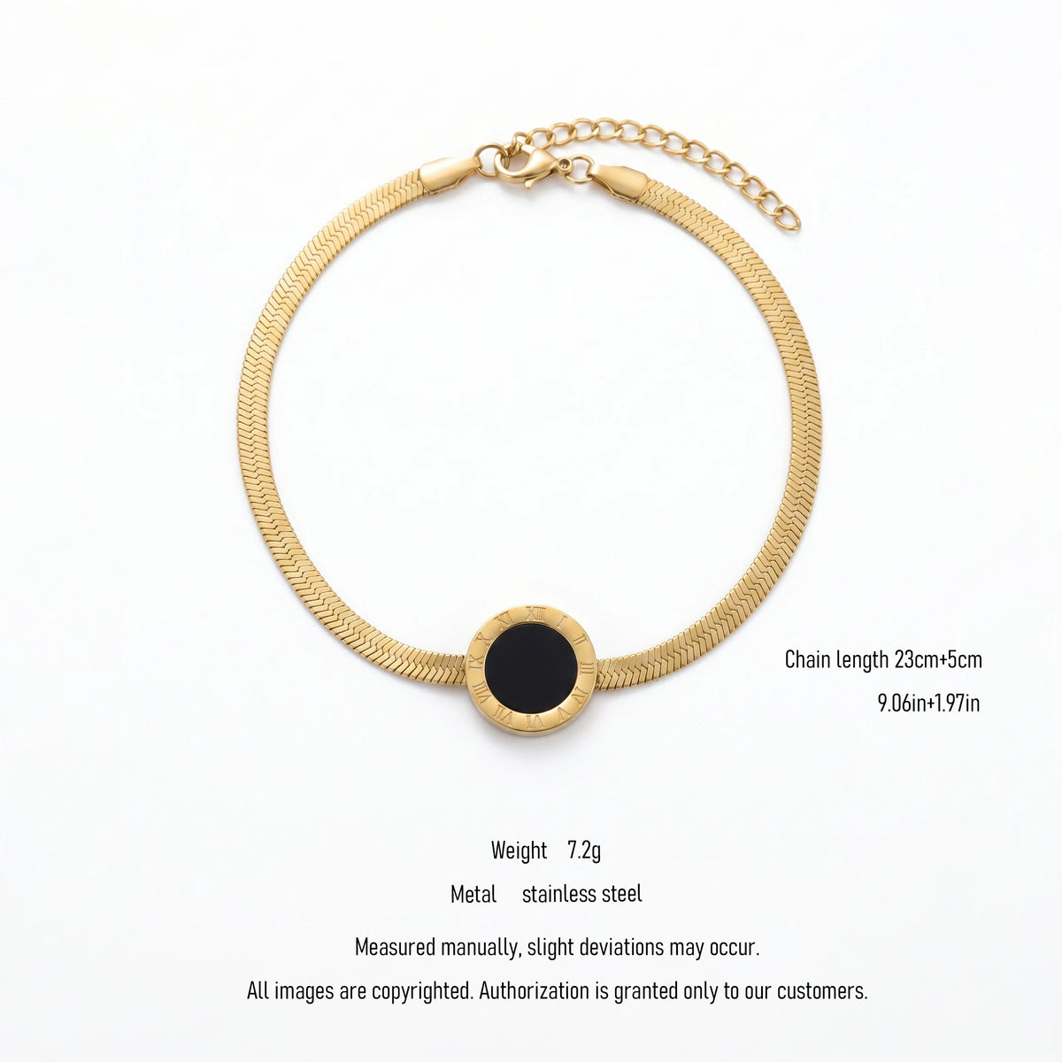 QIAOREN 11045 Luxury Gold Roman Numeral Anklet Stainless Steel Waterproof Snake Chain Beach Jewelry for Women