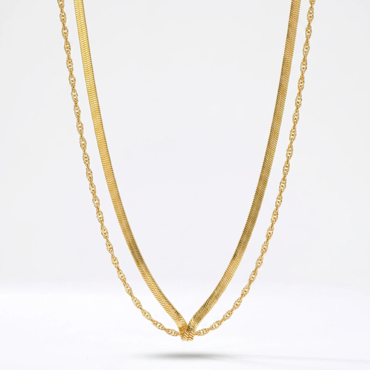 QIAOREN  12921 Double Layer Snake Chain Waist Chain, Herringbone & Rope Dual Layer Chain Jewelry Gift for Daily Fashion Outfits