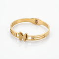 QIAOREN 13651 Hollow Triple Bar Spring Cuff Bangle with Matte Butterfly & Tiny Round Zircon Dual Charms, Open Gold Bangle