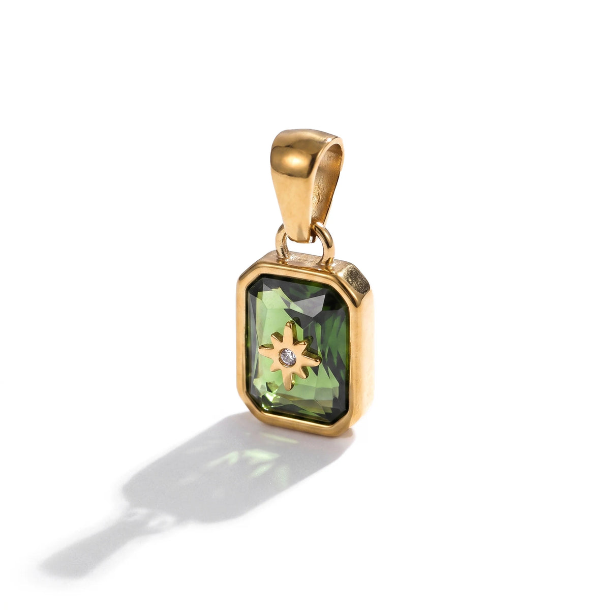 QIAOREN 13882-93 Polished Gold Vintage Birthstone Rectangle Charm for Necklace Making DIY Jewelry Gift