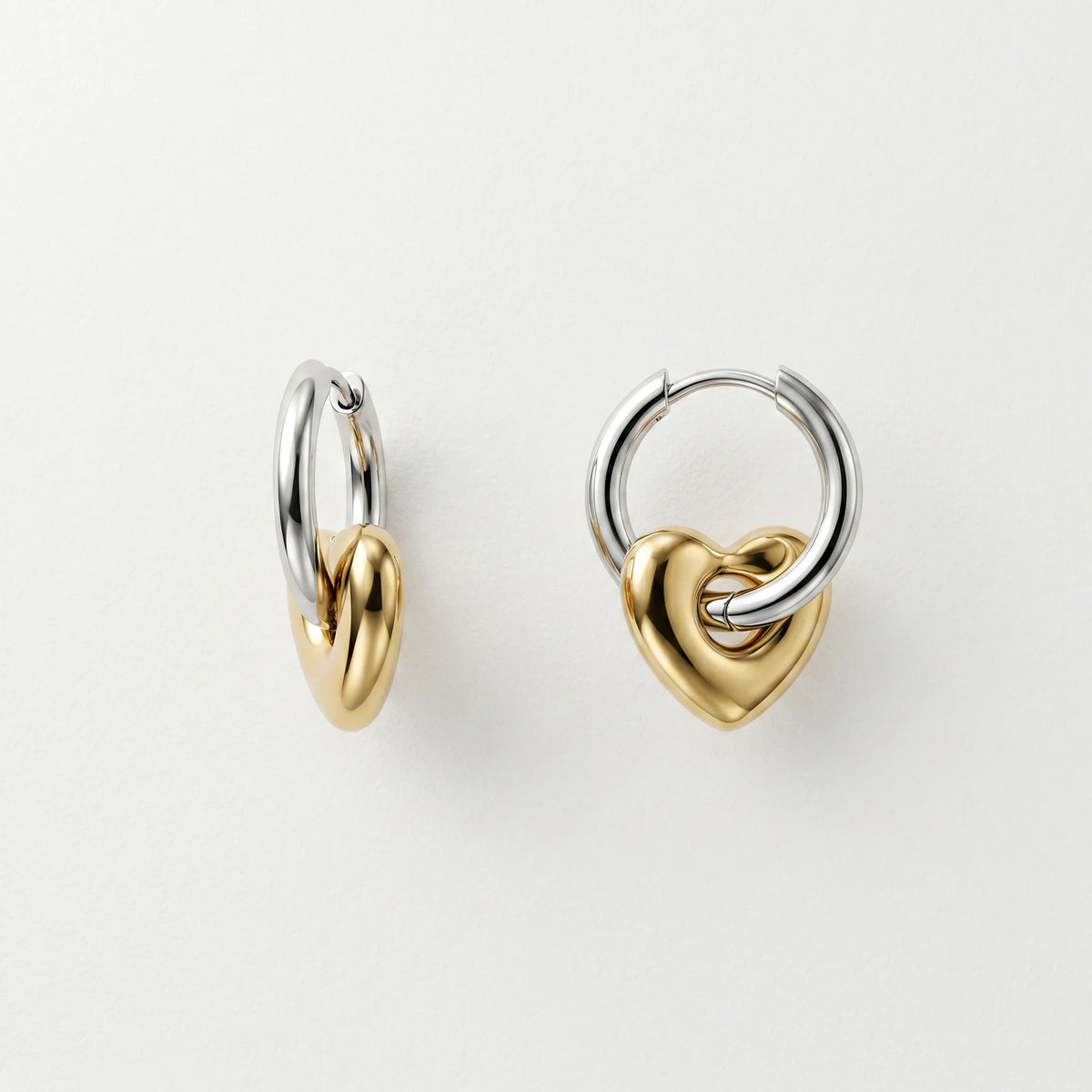 QIAOREN 11204 Two Tone Heart Hoop Earrings Stainless Steel Gold Silver Linked Hoop Earrings Trendy Minimalist Jewelry Women