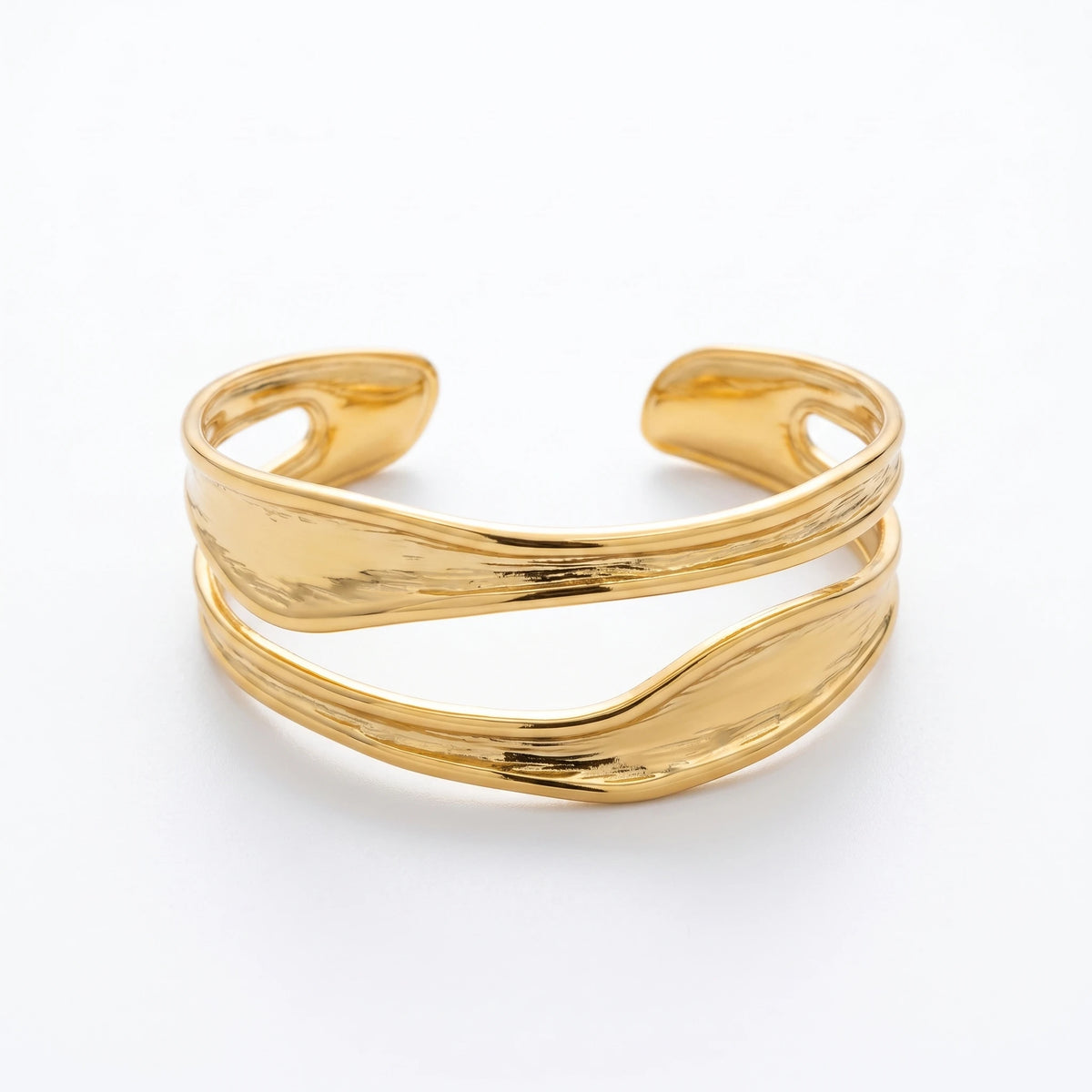 QIAOREN 12710 Boho Irregular Big Small Sculpted Flower Open Gold Bangle Stainless Steel Hollow Stackable Bracelet Wholesale
