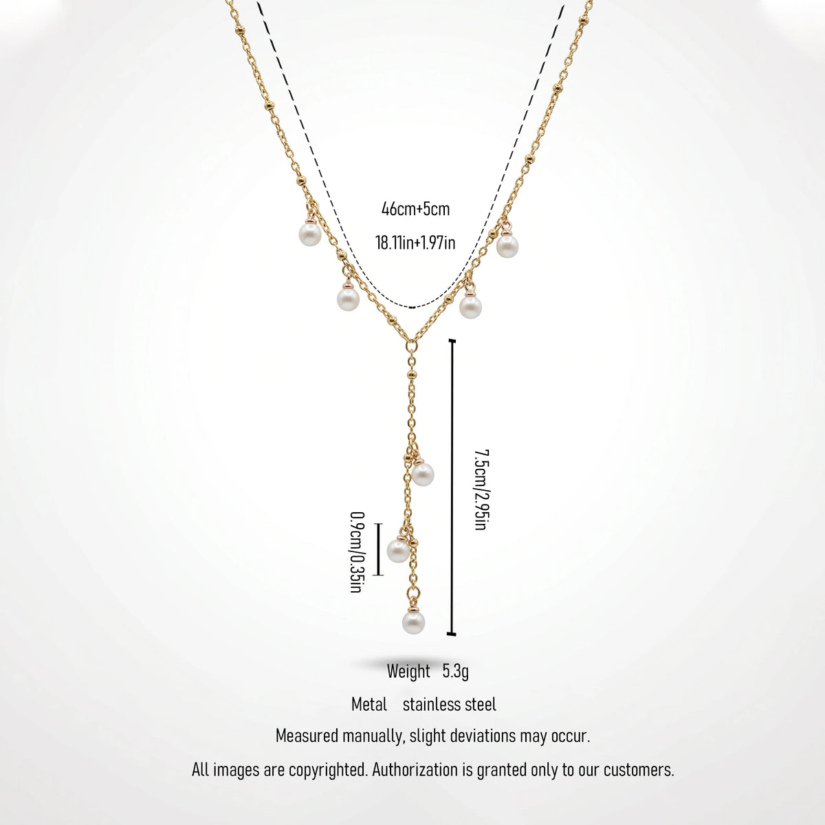 QIAOREN 11345 Dainty Delicate Pearl Drop Y Necklace 18K Gold Plated Stainless Steel Everyday Casual Wear Jewelry