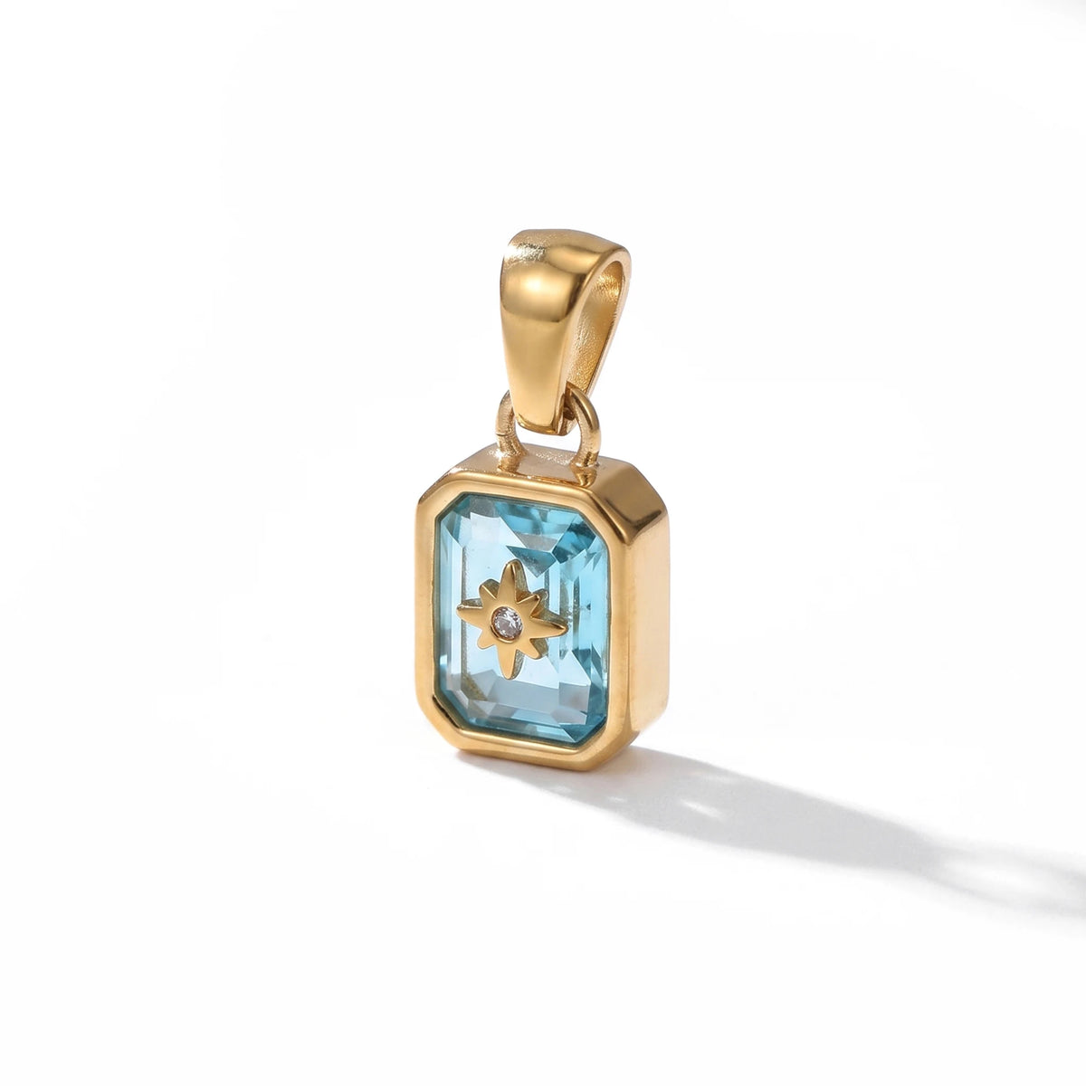 QIAOREN 13882-93 Polished Gold Vintage Birthstone Rectangle Charm for Necklace Making DIY Jewelry Gift