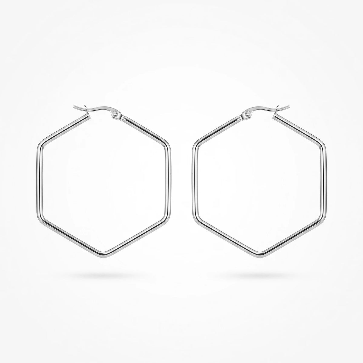 QIAOREN 12325 Trendy Geometric Hexagon Hoop Earrings Gold Stainless Steel Sleek Six Sided Polygon Large Hoops Women US EU