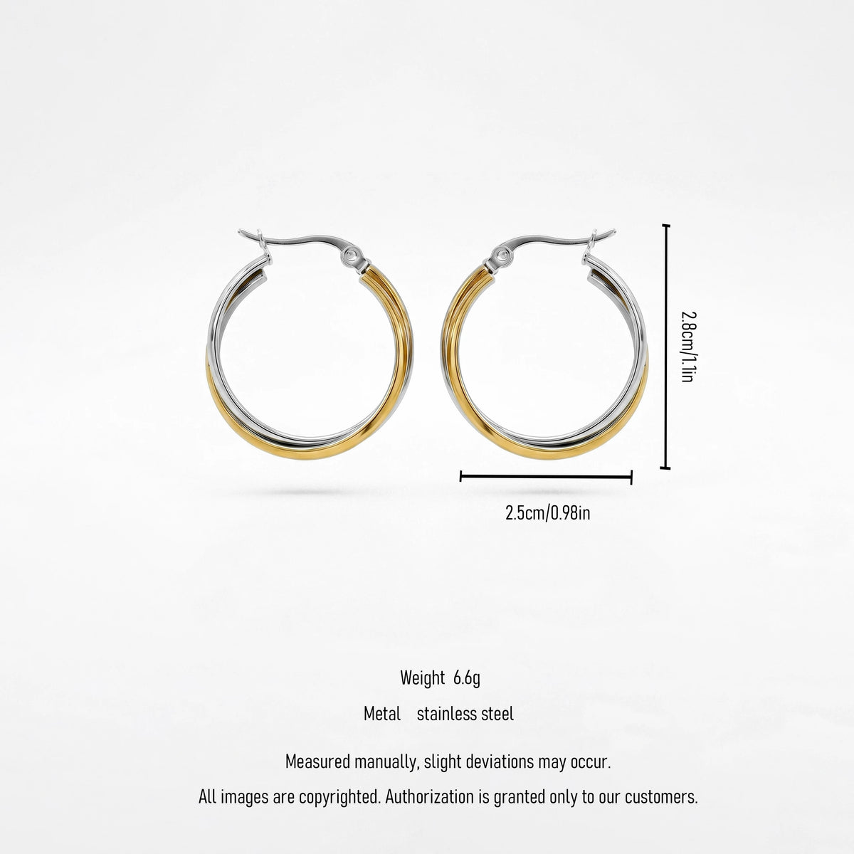 QIAOREN 12399Interlocking Crossover Hoop Earrings Gold Silver Two Tone Overlapping Double Band Stainless Steel Large Hoops US EU