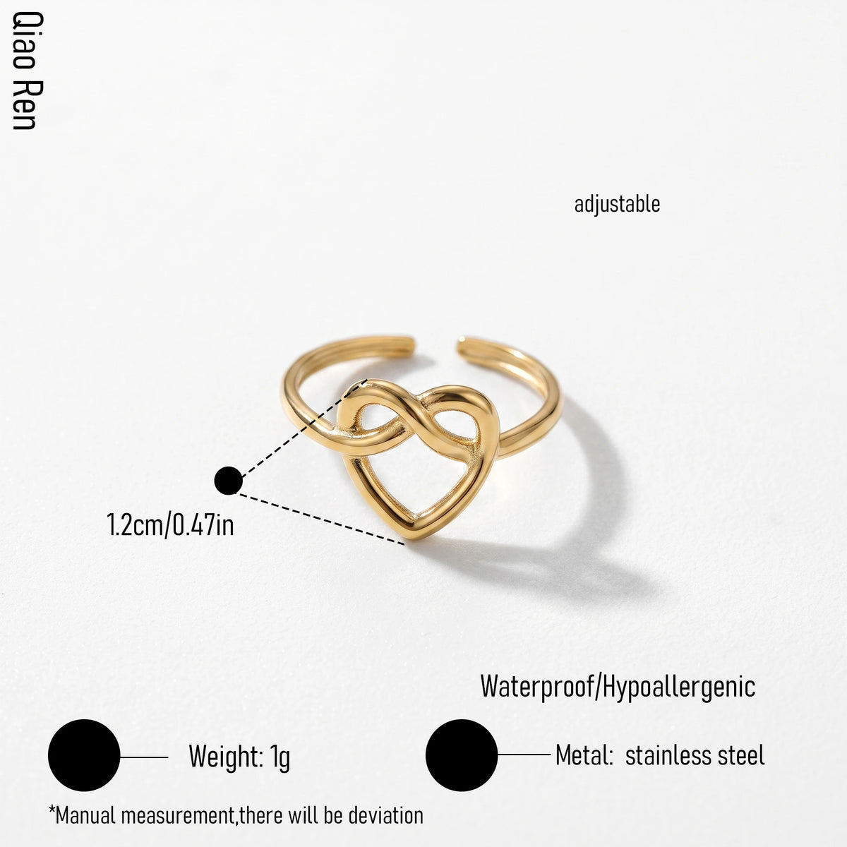 QIAOREN 14149-57 Heart Theme Stackable Open Ring Set, Multi Styles Love Shape Adjustable Ring Jewelry Gift for Daily Outfits