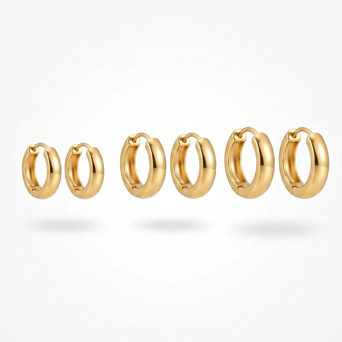 QIAOREN 14447 3 Pairs Different Size Stainless Steel Click Top Hoop Earrings, Minimalist Daily Wear Jewelry Gift