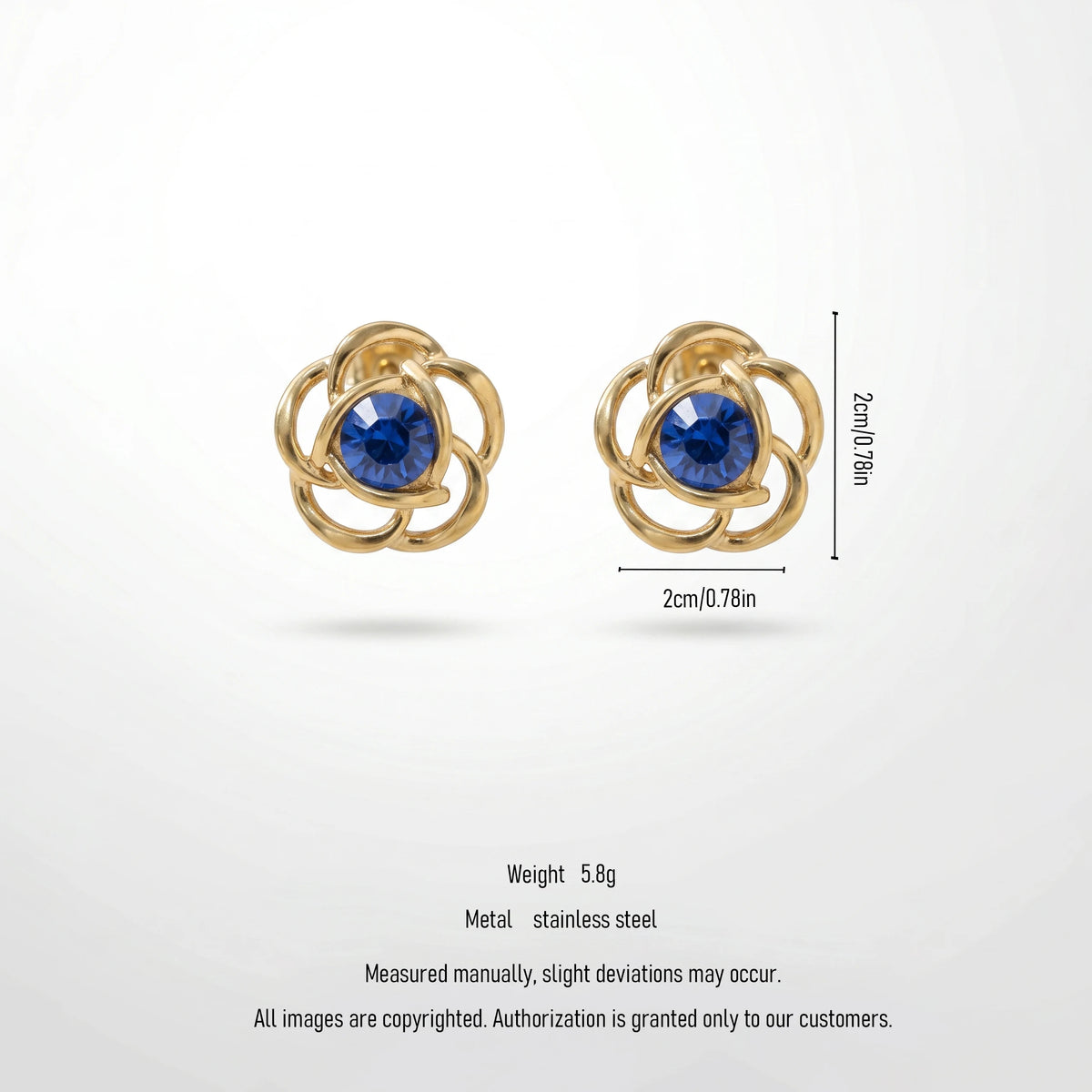 QIAOREN 12455 Vintage Hollow Flower Rose Ear Studs Waterproof Stainless Steel With Sapphire Blue Crystal Anti Tarnish Elegant