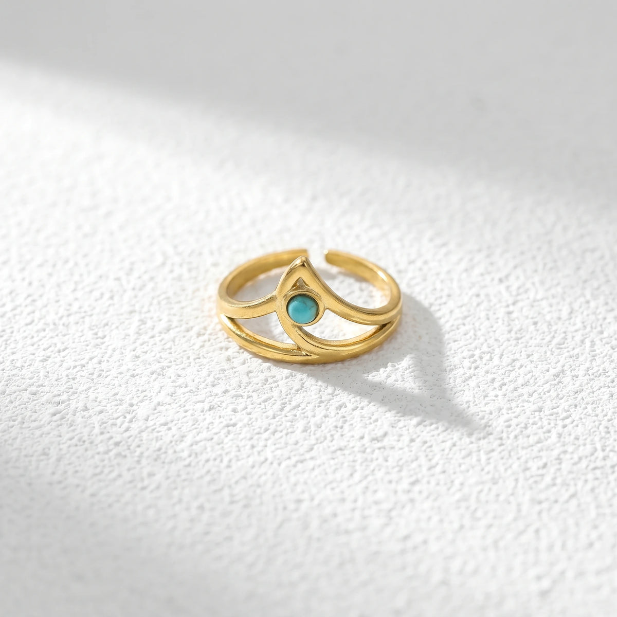 QIAOREN 5Pcs Gold Stainless Steel Turquoise Open Ring Set Irregular Hammered Crown Adjustable Boho Stackable Rings