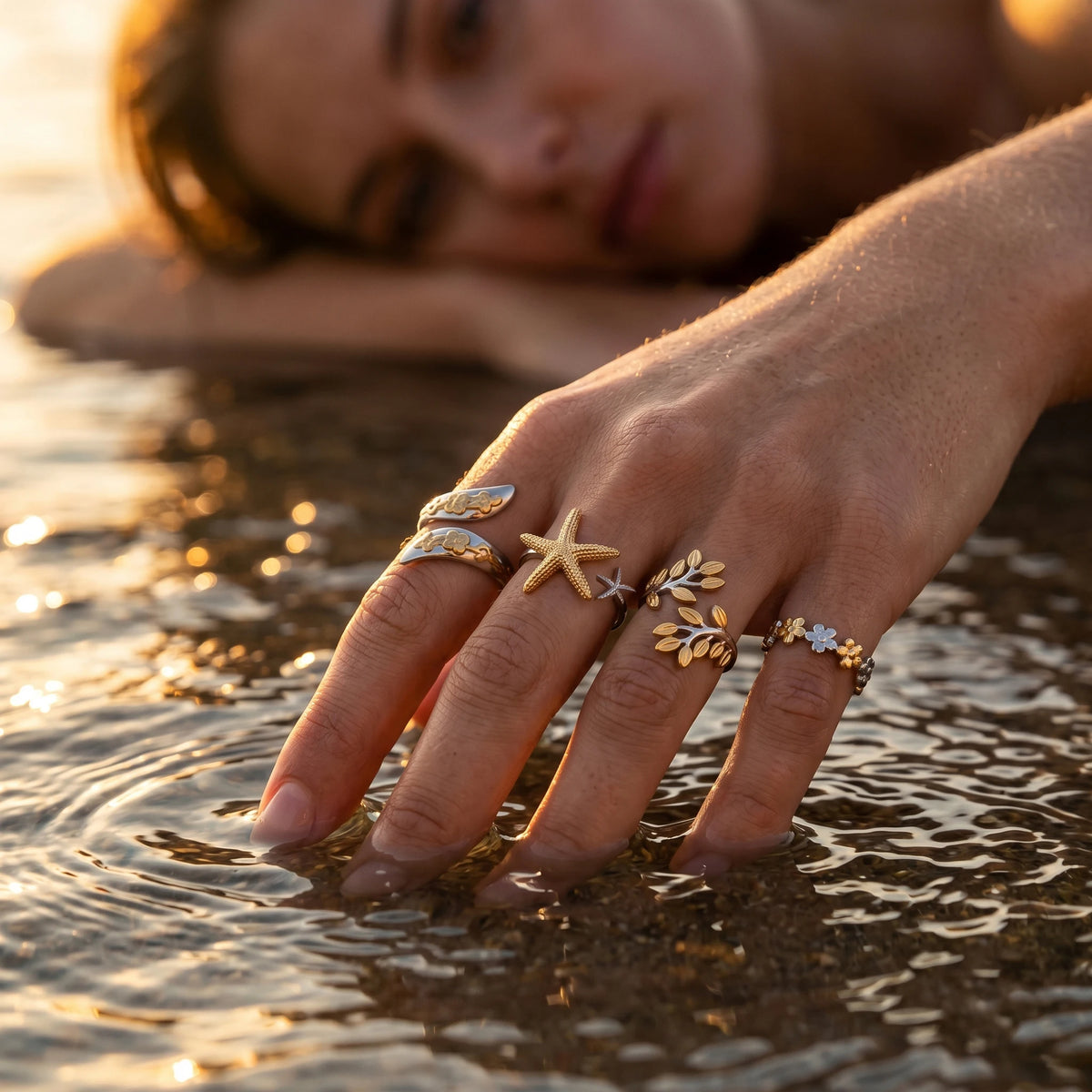 QIAOREN 13006-09 Gold Silver Plated Adjustable Open Stack Ring Set for Women Minimalist Geometric Statement Rings