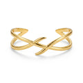 QIAOREN 12669 Minimalist  Twisted Line Open Cuff Bangle Hypoallergenic Stainless Steel Gold Bracelet Anniversary Birthday Gift