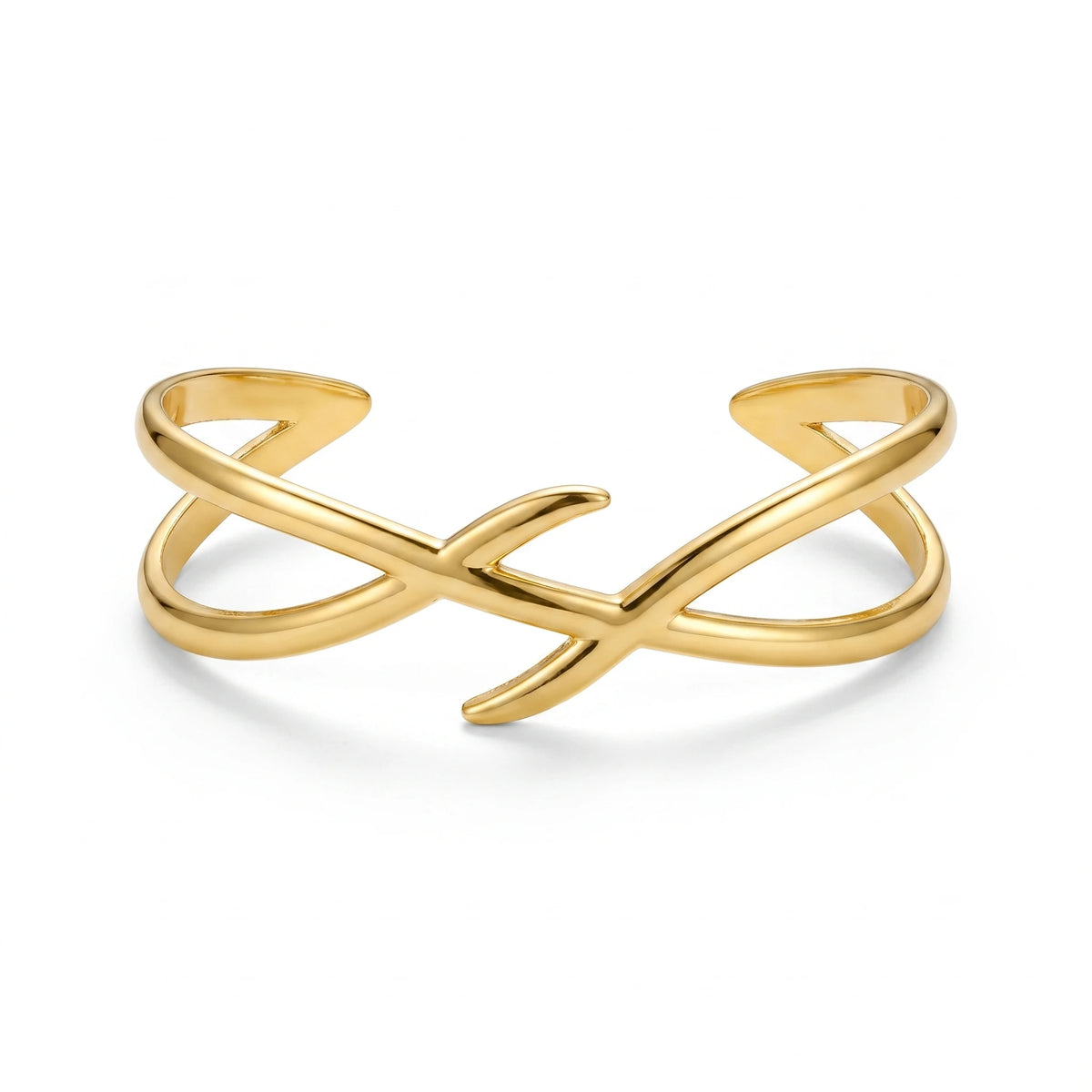 QIAOREN 12669 Minimalist  Twisted Line Open Cuff Bangle Hypoallergenic Stainless Steel Gold Bracelet Anniversary Birthday Gift