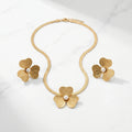 QIAOREN 11116 Trendy Gold Flower Jewelry Set Stainless Steel Pearl Necklace Earrings for Summer Vacation Style