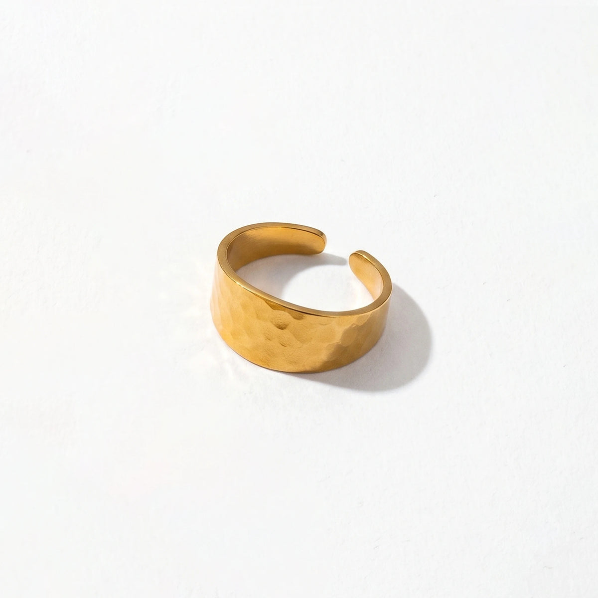 QIAOREN 10706 18K Gold Stainless Steel Adjustable Open Rings Braided Hammer Engraved Stackable Jewelry for Women