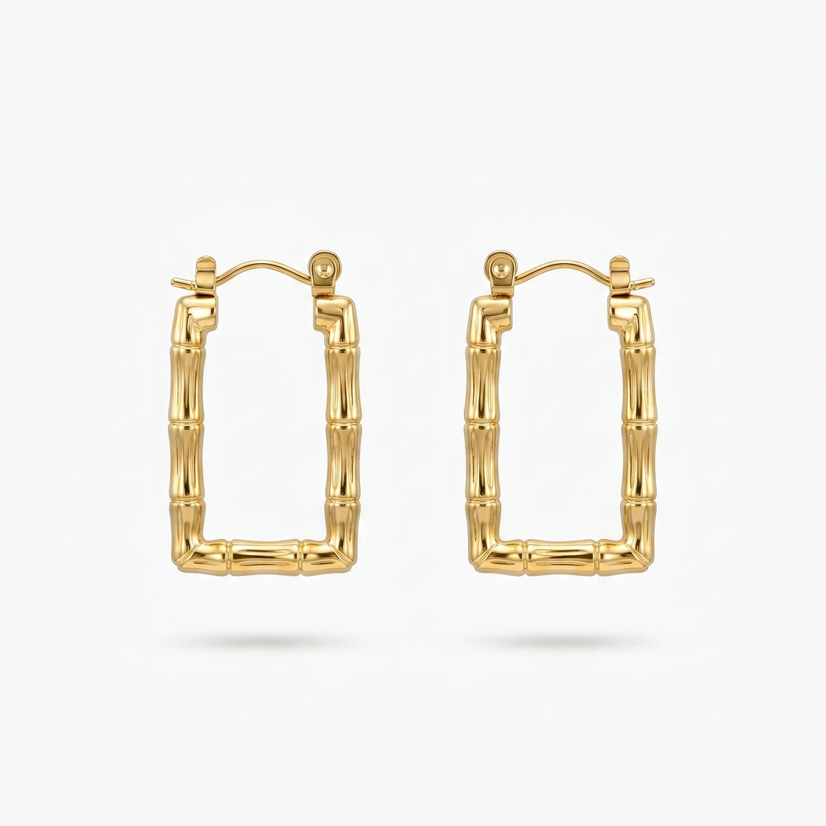 QIAOREN 12433 Elegant  Textured Rectangular Hoops Gold Stainless Steel Statement Jewelry Gift Women