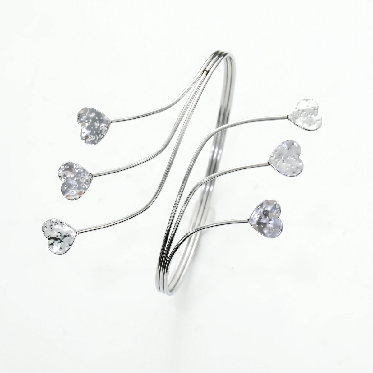 QIAOREN 12807 Trend Romantic Multi Heart Open Cuff Bangle Stainless Steel Silver Adjustable Daily Jewelry