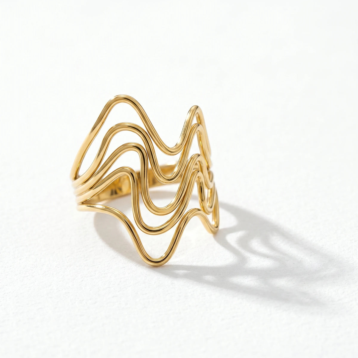QIAOREN 13106-10 5Pcs 18K Gold Plated Stainless Steel Open Ring Set, Adjustable Stackable Durable Finger Rings