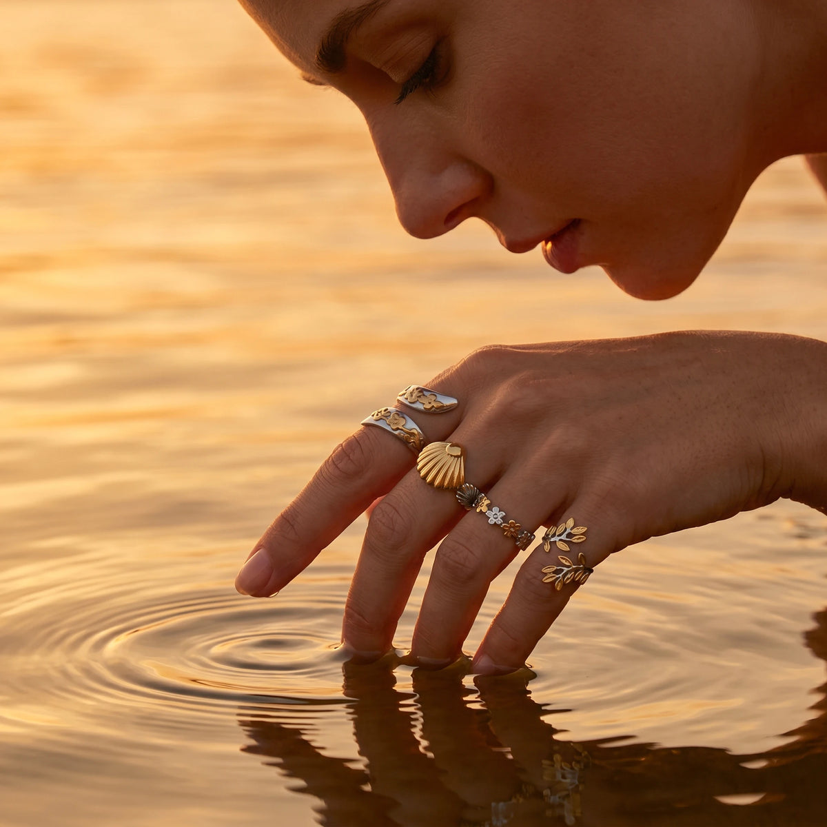 QIAOREN 13006-09 Gold Silver Plated Adjustable Open Stack Ring Set for Women Minimalist Geometric Statement Rings