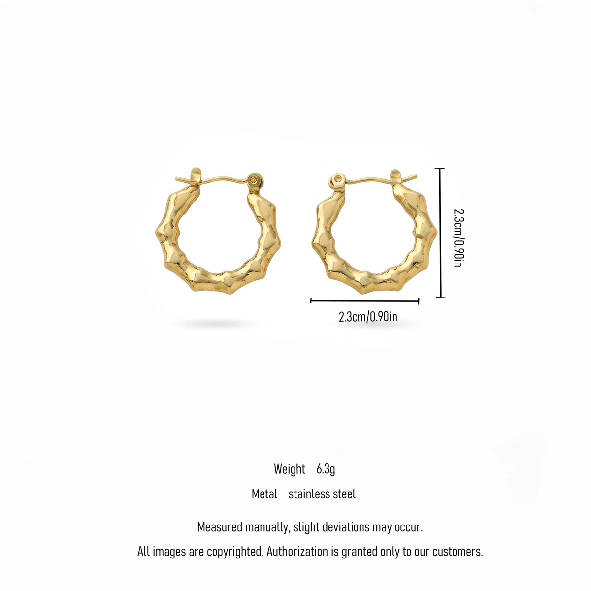 QIAOREN 13264 Gold Tone Irregular Hammered Circle Stud Earrings Textured Crinkled Wavy Round Click Back Studs Rough Matte