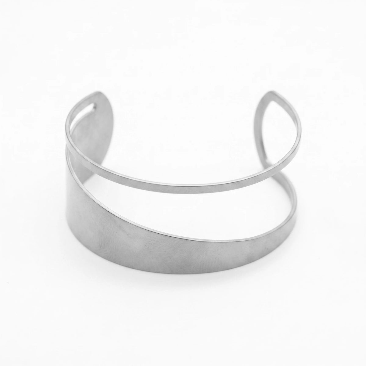 QIAOREN 10895 Asymmetrical Layered Open Cuff Stainless Steel Gold Plated Polished Statement Bangle Hypoallergenic for Women
